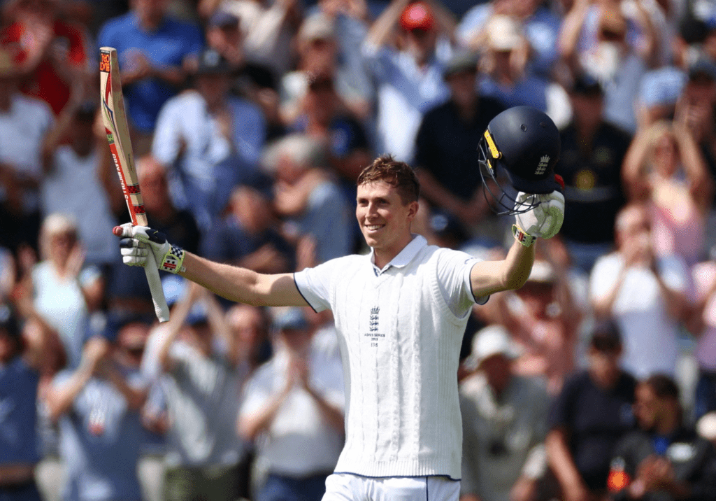 England's Zak Crawley celebrates after reaching his century