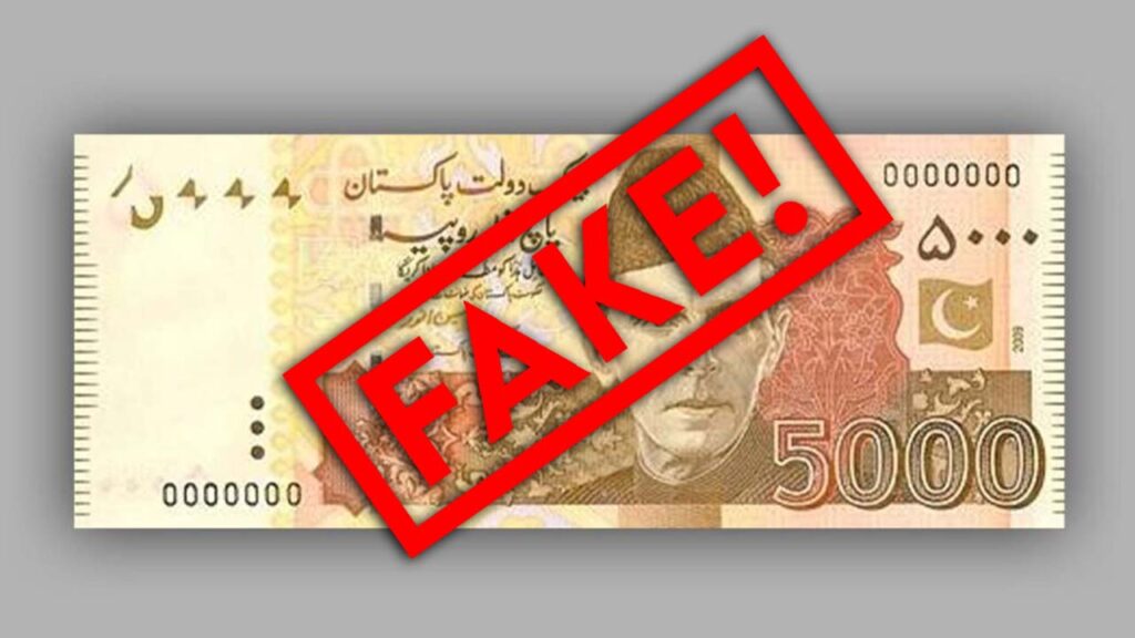 fake Rs5000 banknote circulation in Pakistan