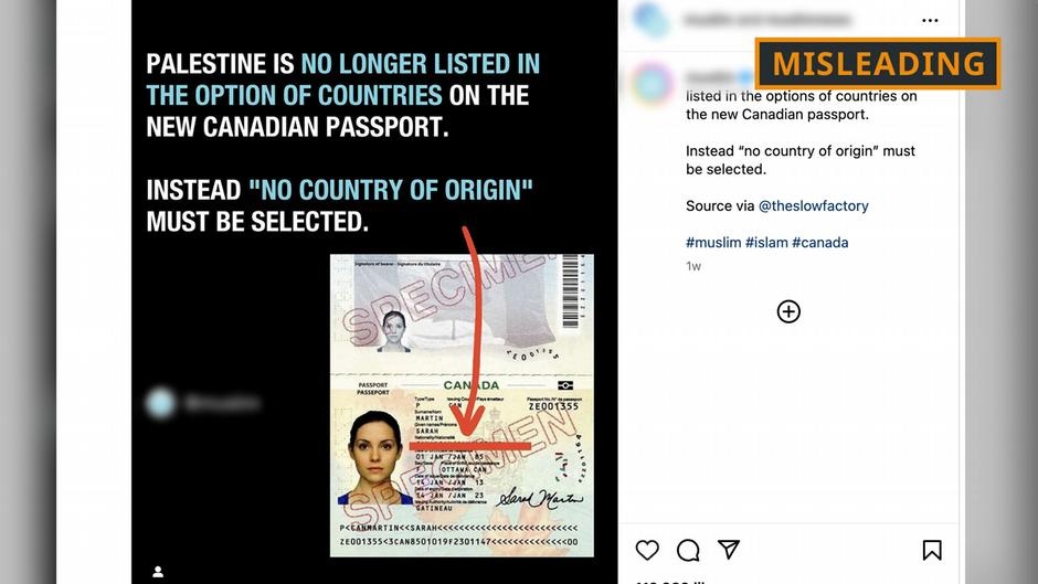 Several posts have claimed 'Palestine' was removed from the country list for people applying for a Canadian passport. The information is misleading