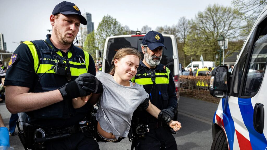 Greta Thunberg was detained twice by Dutch authorities while protesting against fossil fuel subsidies on Saturday in The Hague, Netherlands.