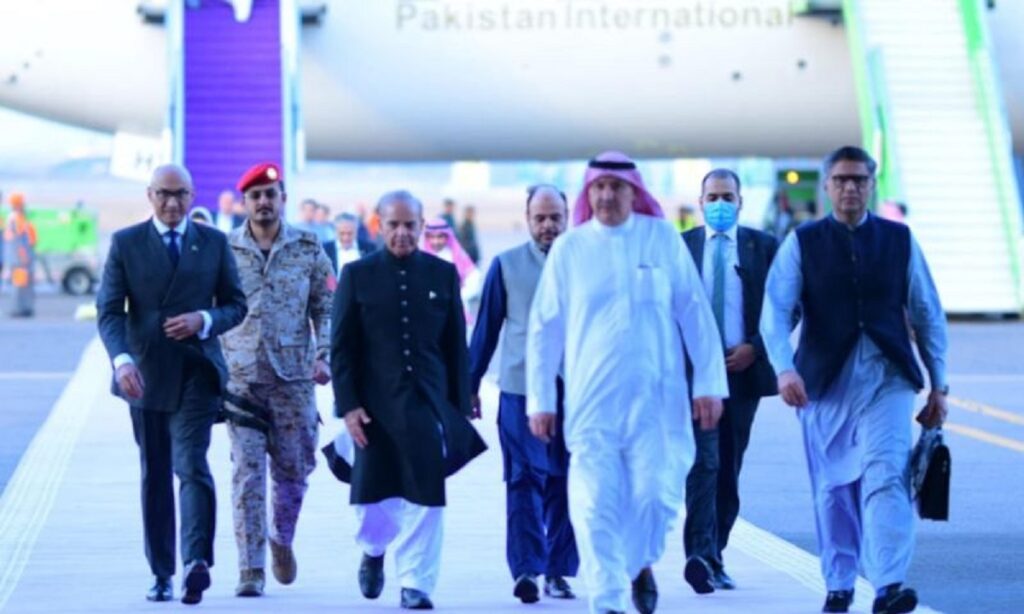 PM Shehbaz Sharif landed in Saudia Arabia ahead of a three-day foreign visit, marking his first foreign trip since assuming office for the second consecutive time.