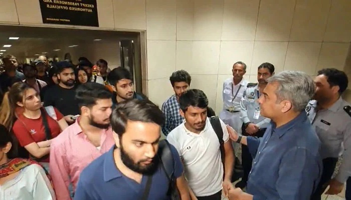 A flight transporting 180 Pakistani students from Bishkek successfully landed at Lahore Airport late on Saturday.