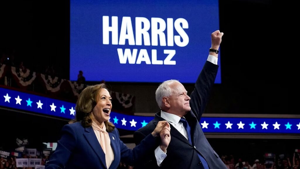 Democratic presidential candidate Kamala Harris and her new running mate Tim Walz kicked off a rally in the battleground state of Wisconsin.