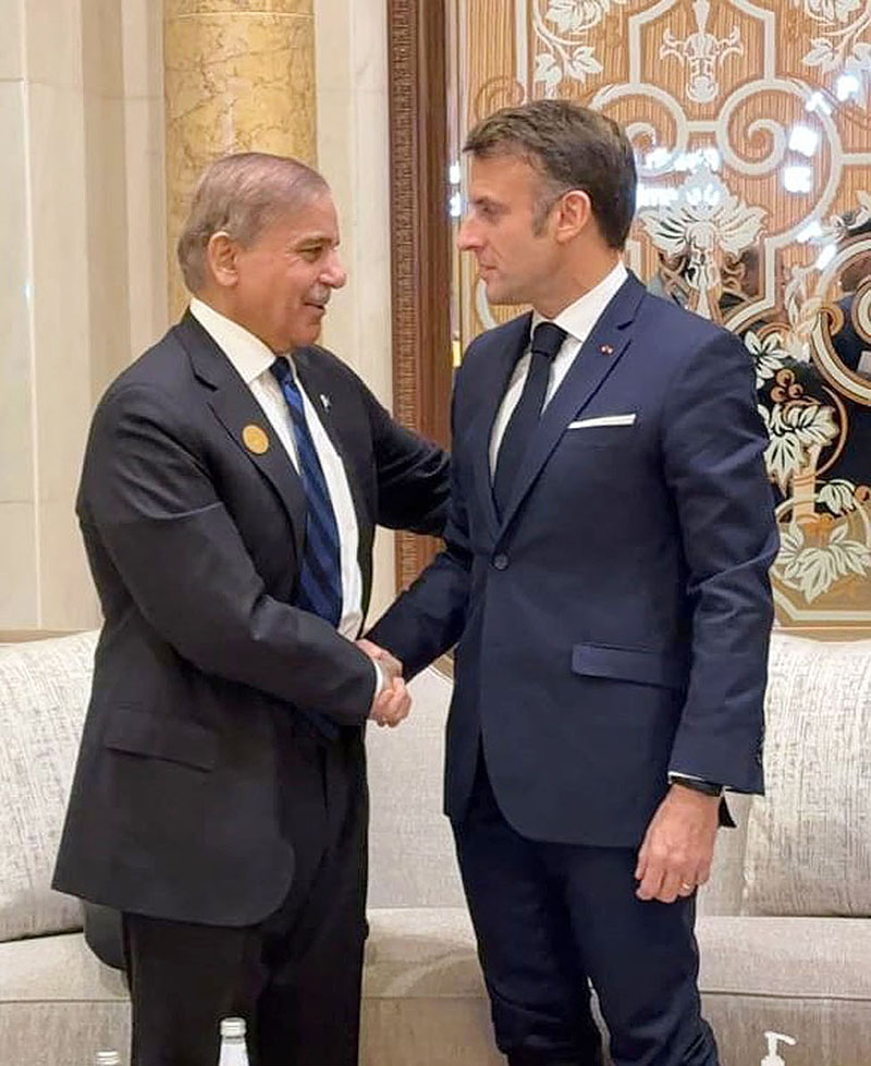 PM Shehbaz also met with the French President, Emmanuel Macron. The Pakistani PM congratulated the French president on the successful co-hosting of the One Water Summit.