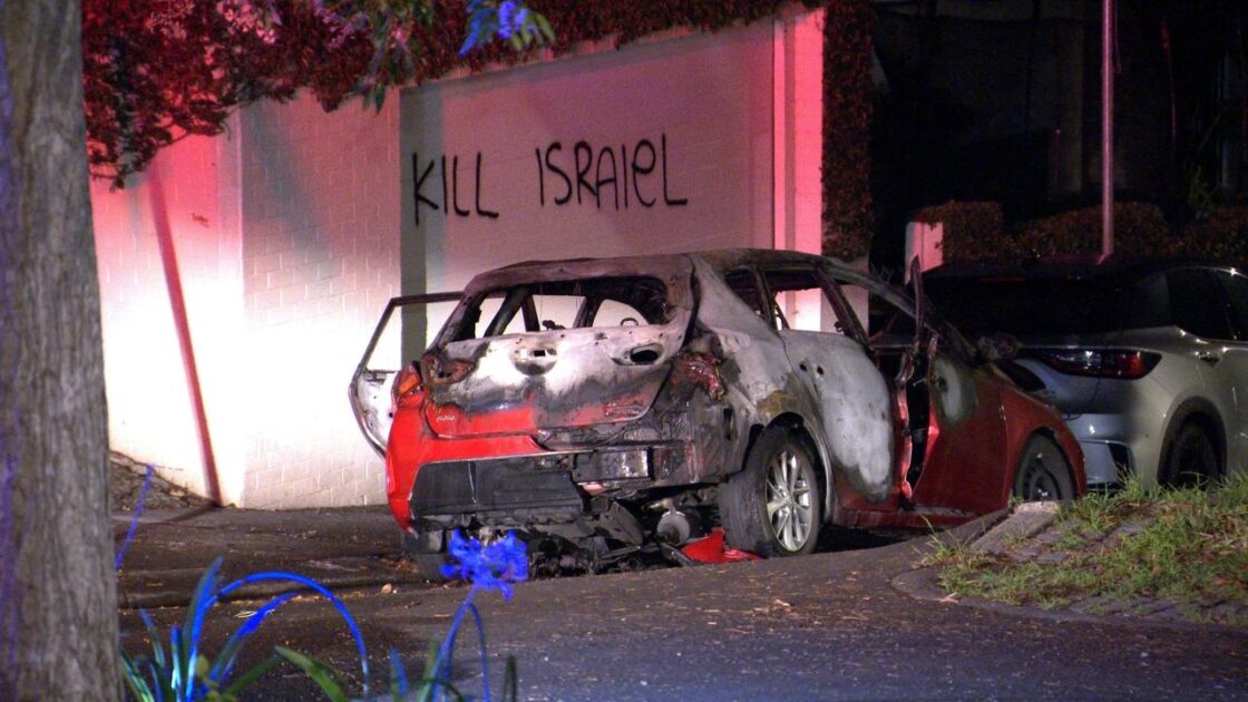 A car was set alight and two properties spray painted with anti-Israel messages in Sydney just days after an arson attack at a synagogue.