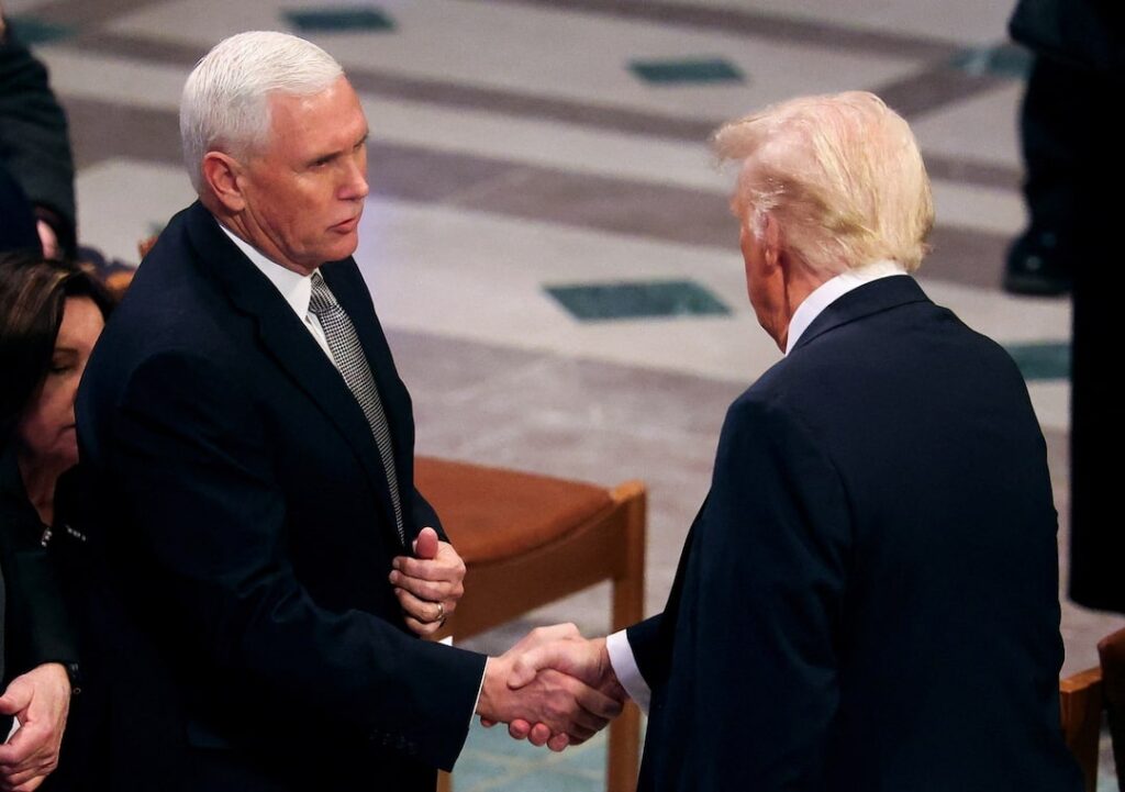 US President-elect Donald Trump greeted and shook hands with his estranged former VP Mike Pence, at the funeral of Jimmy Carter.