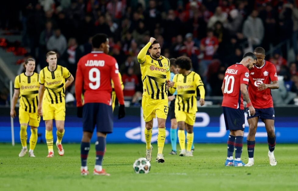 Borussia Dortmund advanced to the Champions League quarter-finals, winning 2-1 at Lille for a 3-2 aggregate victory.