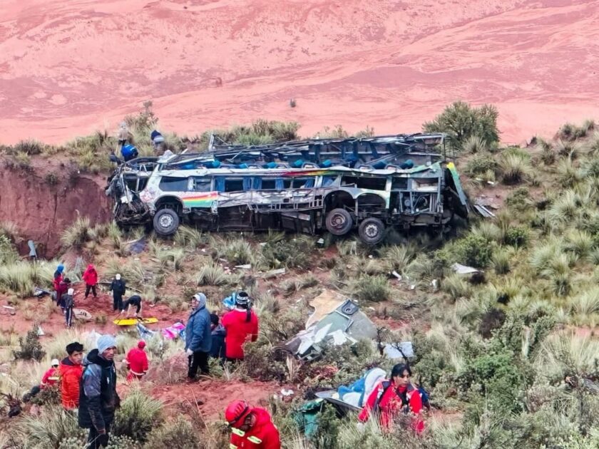 At least 13 people were killed and 20 more injured when a bus crashed into a rock and veered off the road in Bolivia's western Potosi region