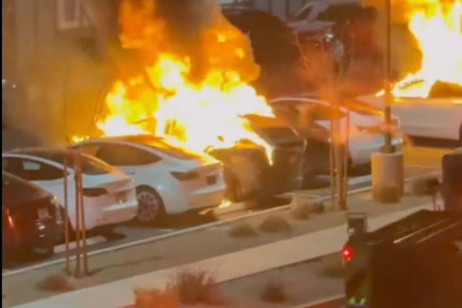 A suspect armed with a firearm and Molotov cocktails attacked on a Tesla facility in Las Vegas, causing extensive damage to several vehicles.