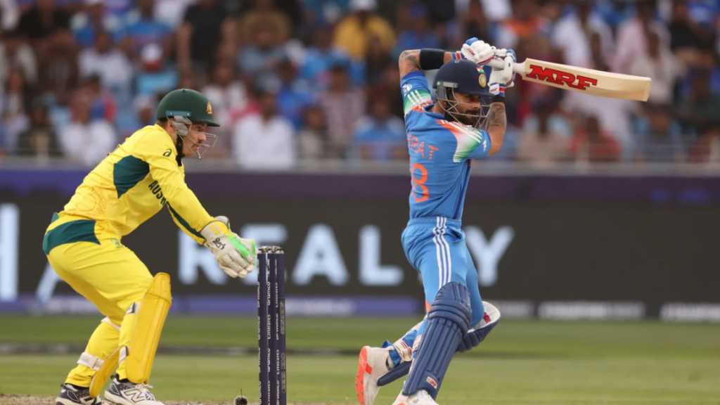 Virat Kohli batting in India's semi-final match against Australia.