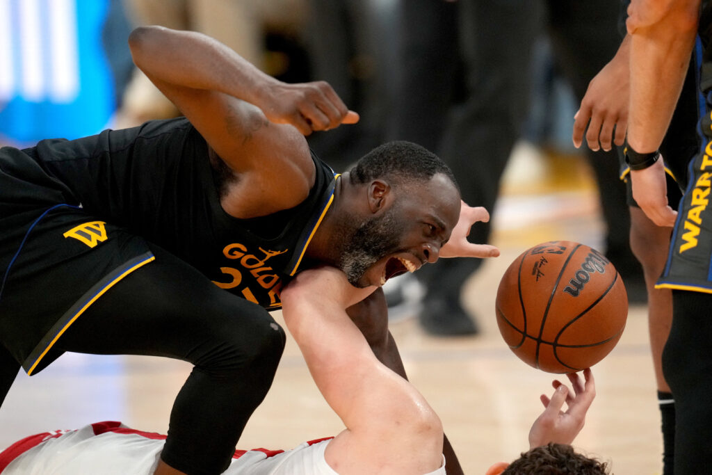 May 2, 2025; San Francisco, California, USA; Golden State Warriors forward Draymond Green (23) is unable to gain control of the ball before a timeout was called by the Houston Rockets in the fourth quarter of game six of the first round for the 2025 NBA Playoffs at Chase Center. Mandatory Credit: Cary Edmondson-Imagn Images