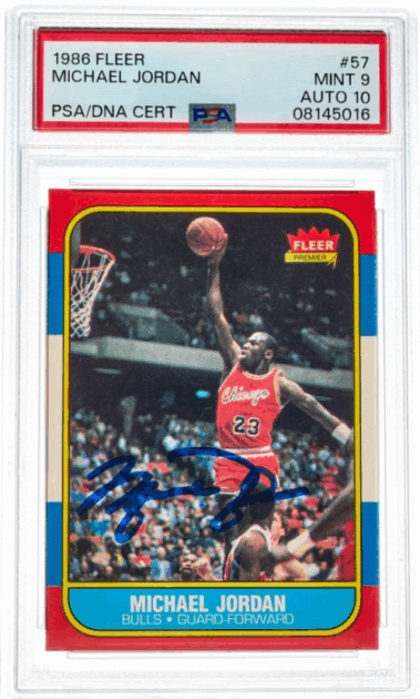 A signed 1986-87 Fleer Michael Jordan rookie card sold for a record $2.5 million at auction on Thursday - with a single bidder.