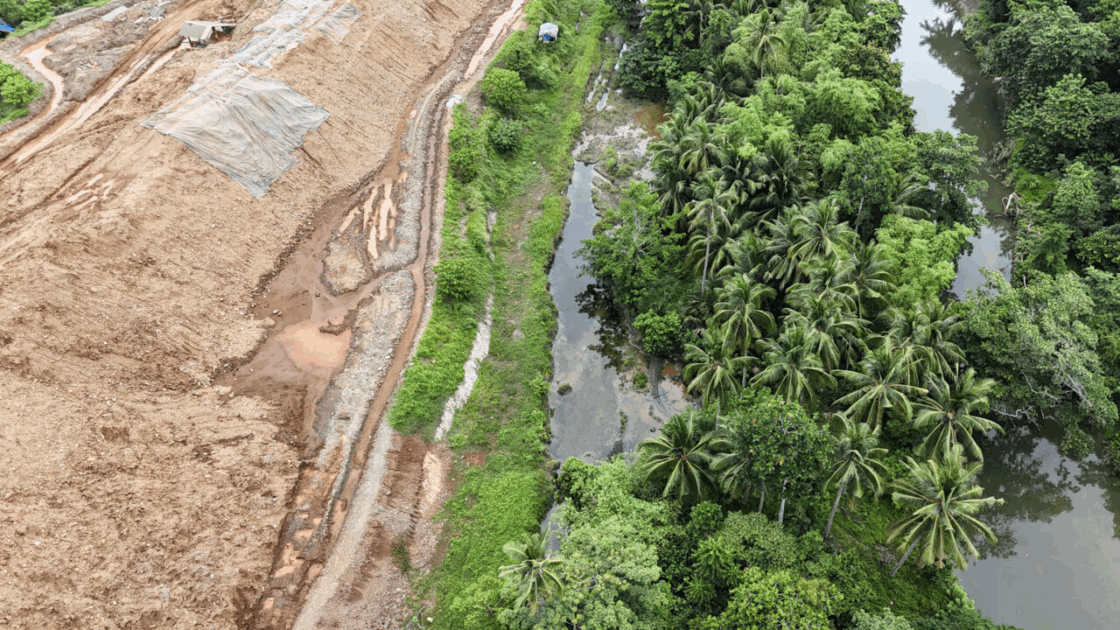 A nickel stockpile towers over farmer Moharen Tambiling's rice paddy on Palawan island in the Philippines, evidence of a mining boom.