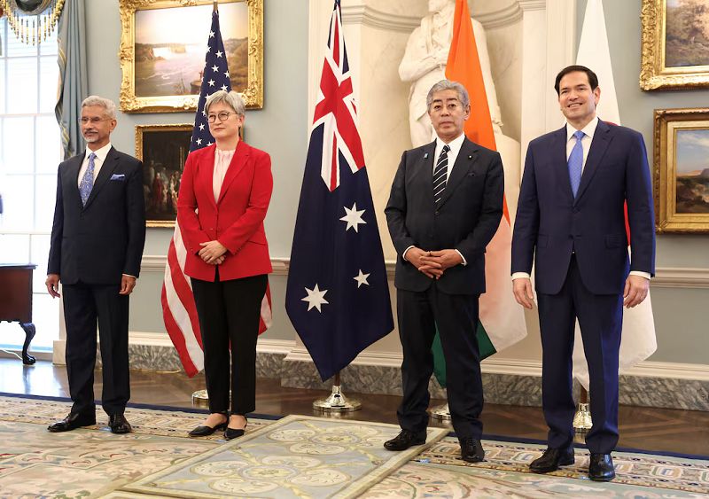 US Secretary of State hosted his Australian, Indian and Japanese counterparts on Tuesday, seeking to boost efforts to counter China.