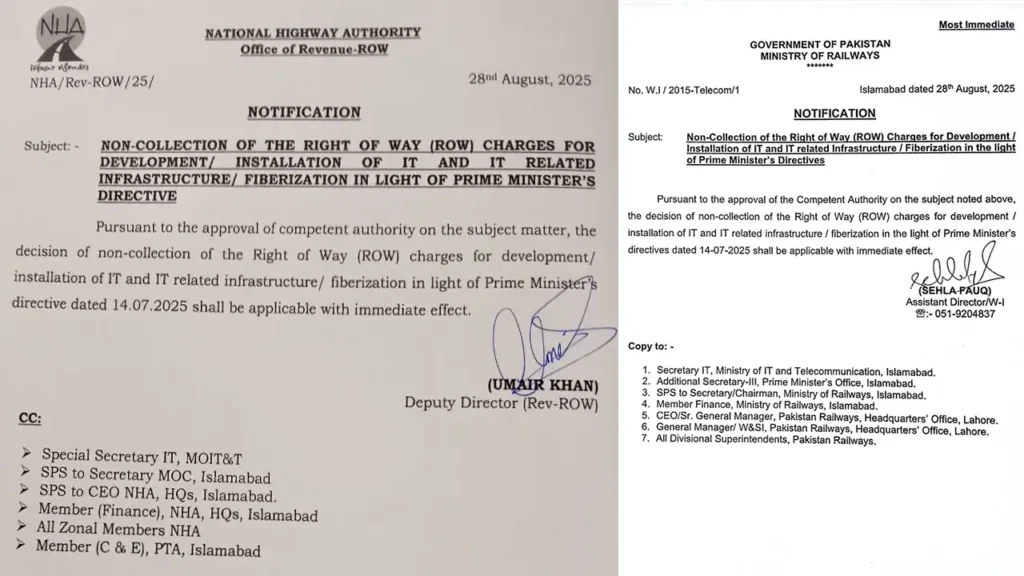 ROW charges removed notification