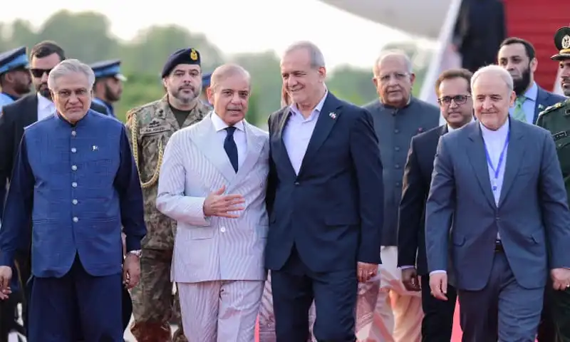 PM Shehbaz welcomes Iranian President Pezeshkian in Islamabad