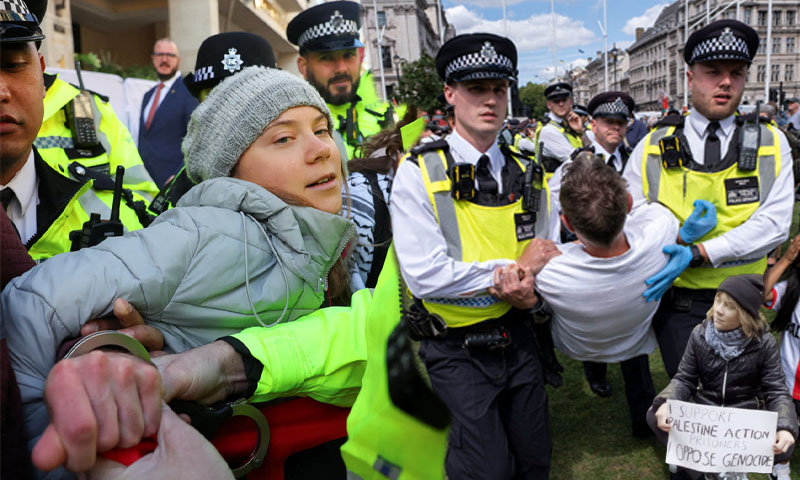Greta Thunberg arrested after protest linked to Palestine action hunger strikers